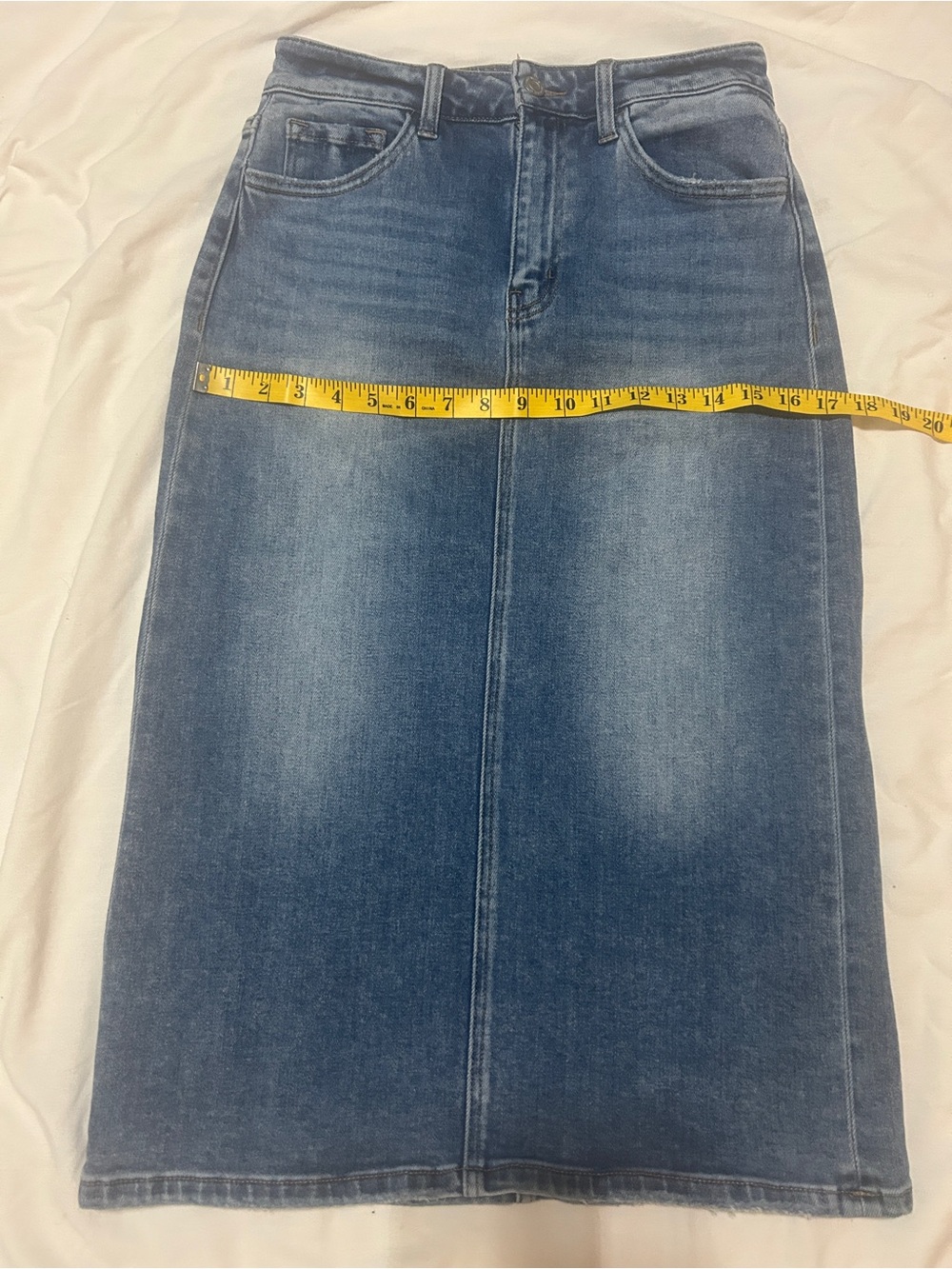 Vervet Blue Women Size S Midi Denim Skirt Medium Wash Stretch Front Seam - Picture 11 of 11